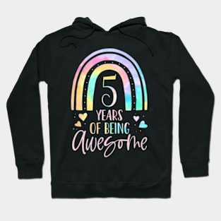 Kids 5 Years Of Being Awesome Rainbow Tie Dye 5Th Birthday Hoodie